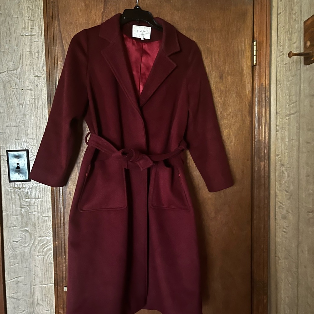 Simple Retro Burgundy Wrap Coat